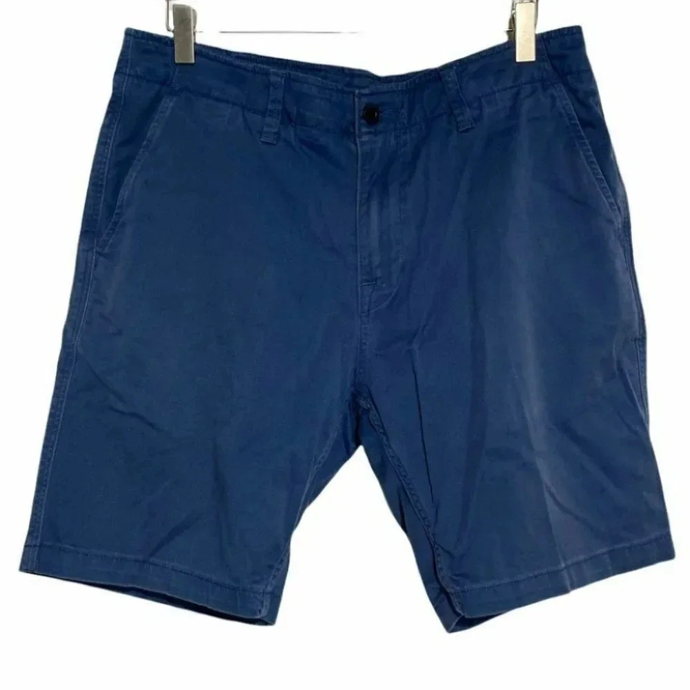 Lucky Brand Chino Shorts 32 Blue Flat Front Cotton Blend Back Flap Pockets